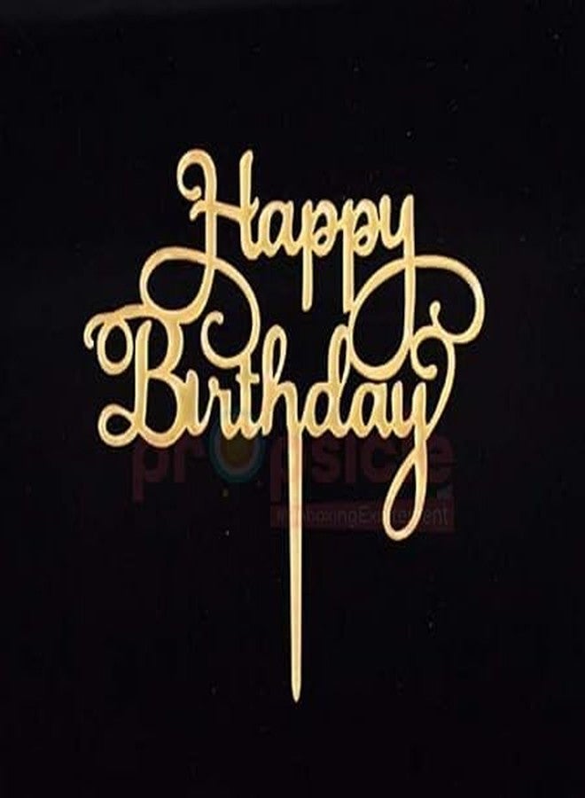 BRIJBAZAAR Happy Birthday Acrylic Cake Topper Pack of 1 Gold Cake Decoration Golden - Image 2